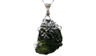 Sterling Silver Adjustable Half-Moon Moldavite Necklace close up