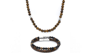 Tigers Eye Gemstone Centerpiece & Leather Bracelet Set