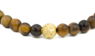 Sterling Silver Gold Gloss Tigers Eye Balinese Natural Gemstone Bracelet close up