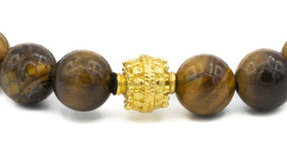 Sterling Silver Gold Gloss Tigers Eye Bali Natural Gemstone Bracelet Close up