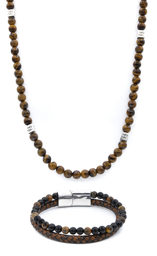 Tigers Eye Gemstone Centerpiece & Leather Bracelet Set
