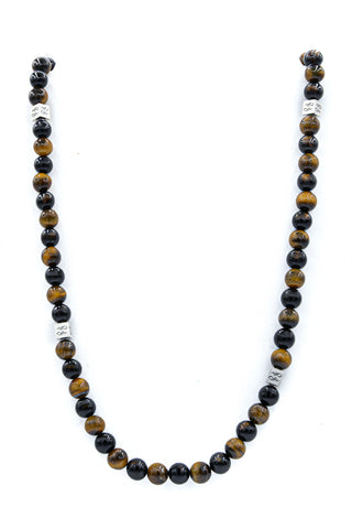 Tigers Eye and Onyx Natural Gemstone Necklace with Cube full length