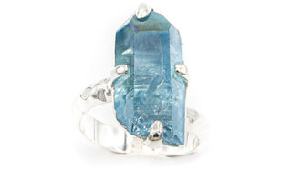 Sterling Silver Aqua Aura Crystal Adjustable Ring second img