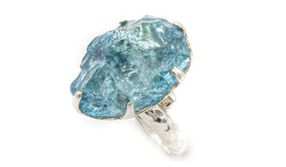 Sterling Silver Aqua Aura Crystal Adjustable Ring circle feature img