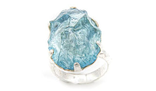 Sterling Silver Aqua Aura Crystal Adjustable Ring circle second img