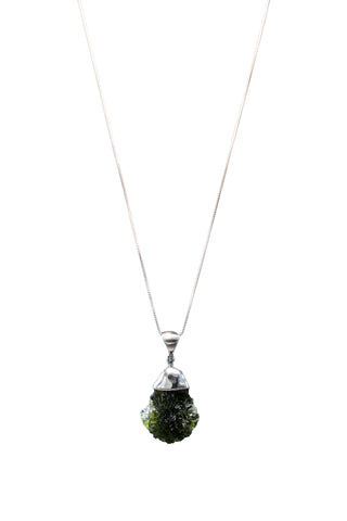 Sterling Silver Adjustable Bell-Shaped Moldavite Necklace full length