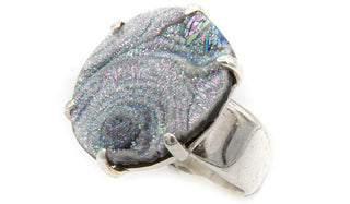 925 Blue Chalcedony Drusy Stone Adjustable Ring feature img