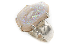 Sterling Silver Crystal quartz drusy adjustable ring