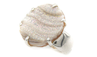 Alt=Sterling Silver Crystal Drusy Adjustable Ring