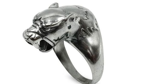 Silver Stainless Steel Jaguar Face Ring