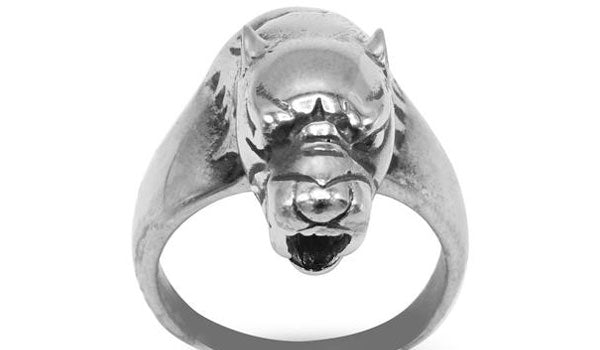 Silver Stainless Steel Jaguar Face Ring