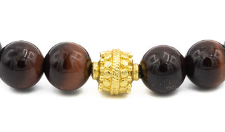 Sterling Silver Gold Gloss Red Tigers Eye Balinese Natural Gemstone Bracelet close up