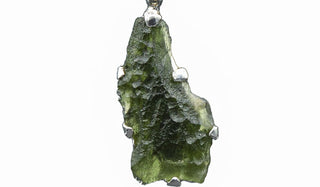 Sterling Silver Asymmetrical Spiritual Moldavite Necklace close up
