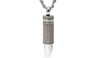 Silver Stainless Steel Crystal Bullet Necklace