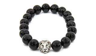 Silver Lion head Onyx bead bracelet