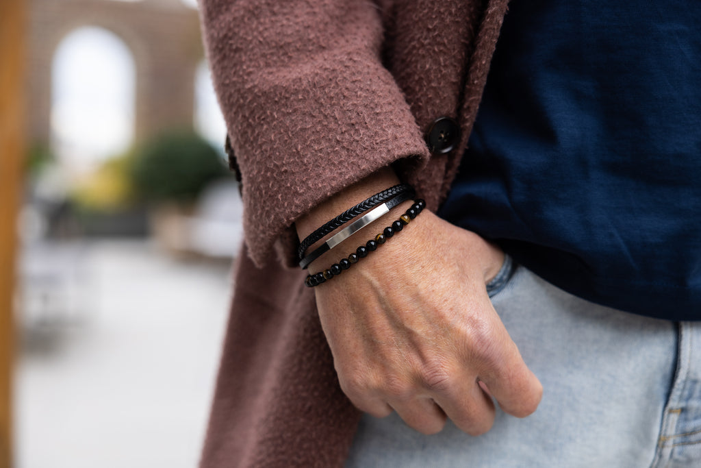 PlayHardLookDope Triple Stack Leather and Gemstone Bracelet