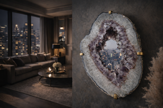 Luxury Amethyst Mirror on wall in moody apartment