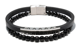 Leather & Onyx Gemstone Stack Bracelet