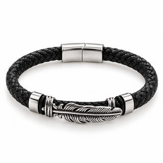 Black Leather Ross Leaf Bracelet