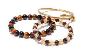 Gold Nail, Tigers Eye, and, Citrine Garnet Natural Gemstone Bracelet Stack