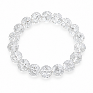 A beaded stretch bracelet made of clear, faceted round gemstones, displayed on a clean white background.