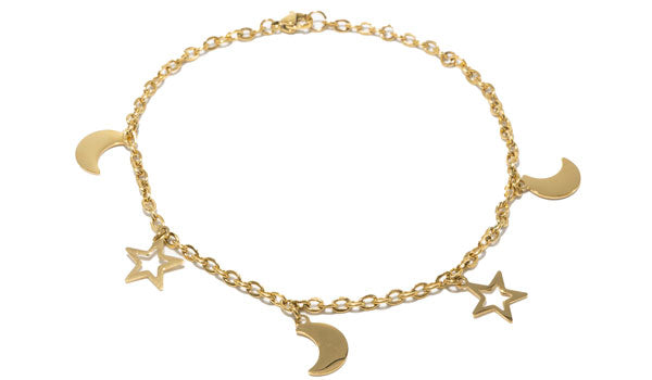 Gold Gold Adjustable Moon & Stars Anklet