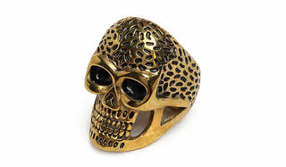 Gold skull ring with detailed design on a white background Stainless Steel Black & Gold Skull Ring