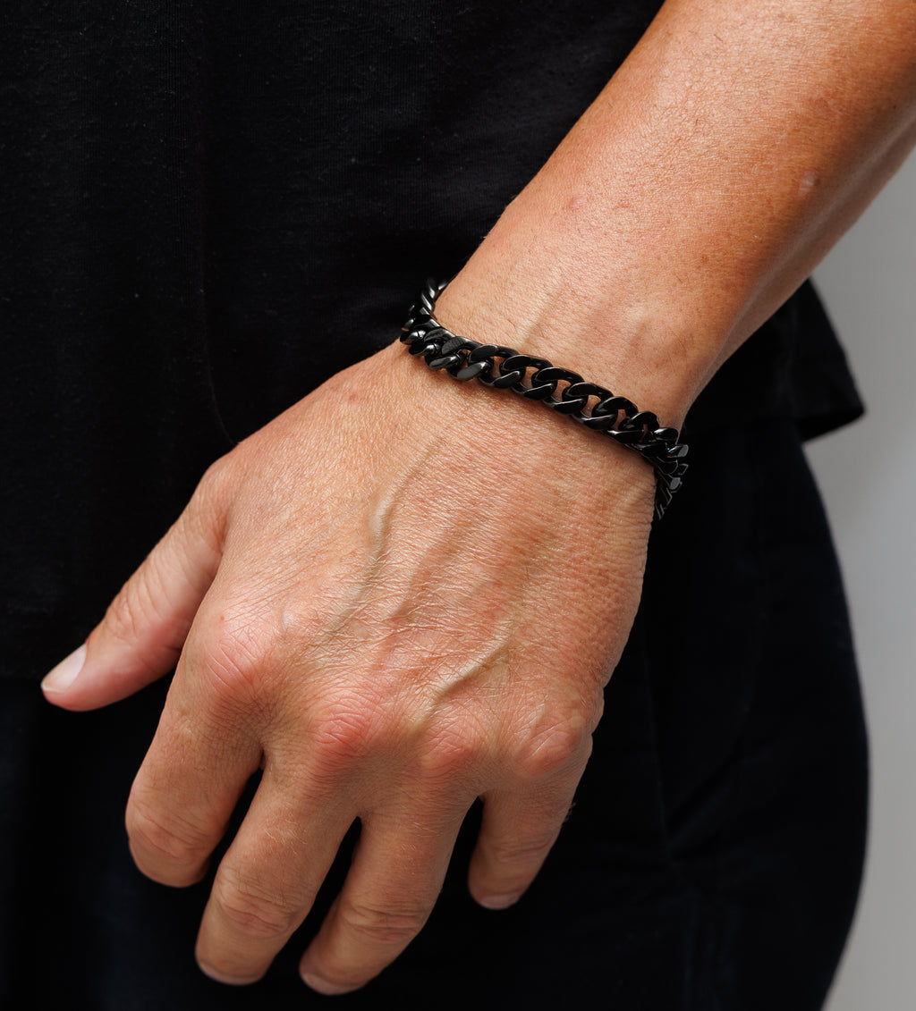 Large Black Chain Link Bracelet Stainless Steel Bracelets