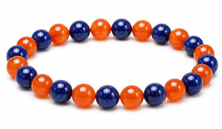 Bracelet with blue and orange beads on a white background Knicks Inspired Carnelian & Sodalite Natural Gemstone Bracelet