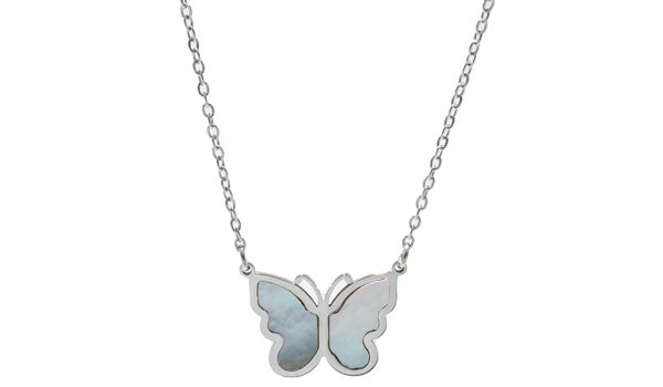 Silver Adjustable Butterfly Mother Of Pearl Natural Gemstone Necklace