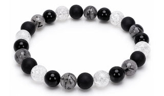 Matte Onyx, Cracked Quartz & Tourmaline Quartz Natural Gemstone Bracelet