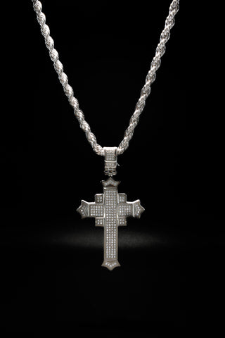 Silver Stainless Steel Oversized Cooper Cross Pendant Necklace full length