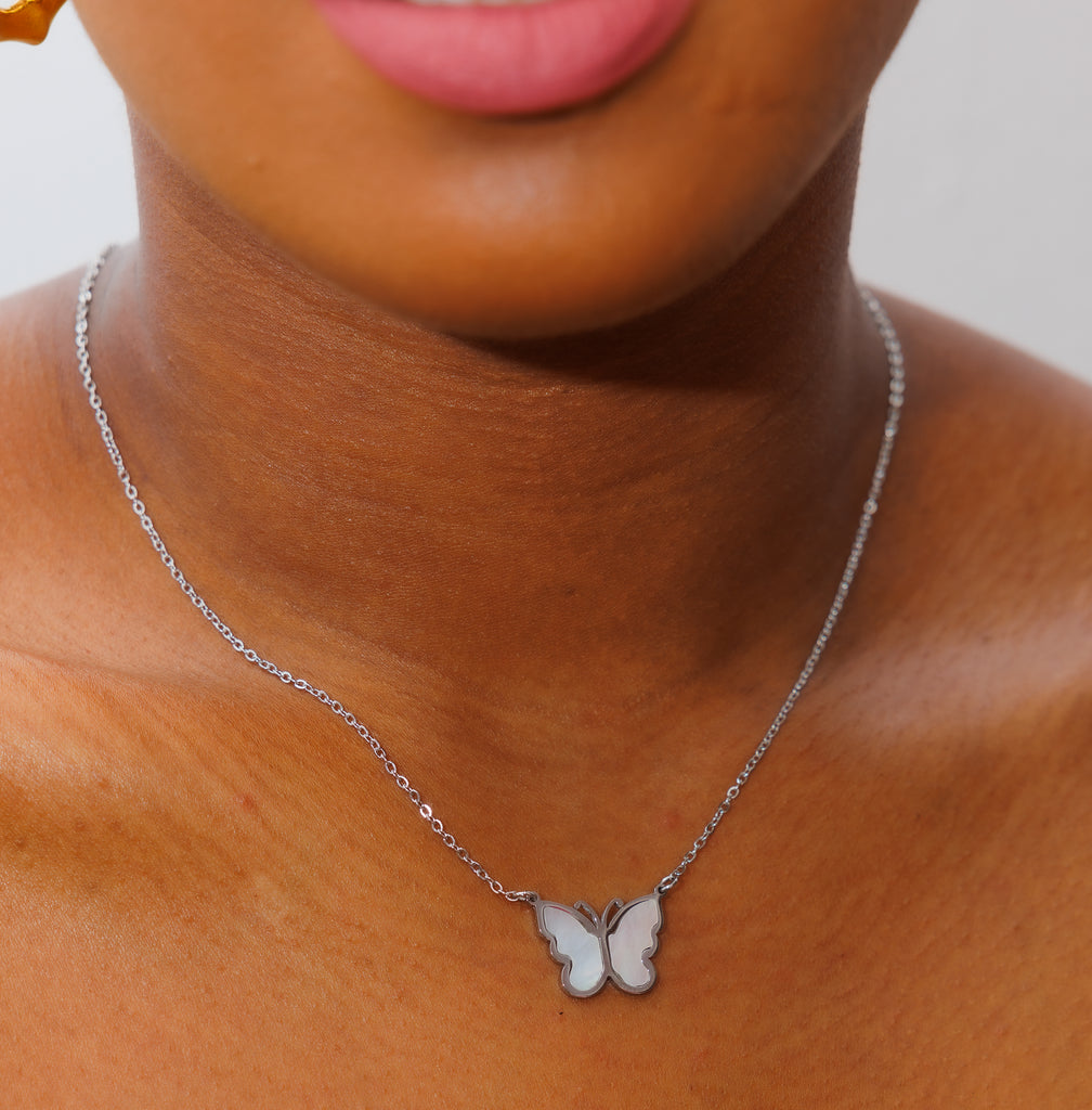 Adjustable Butterfly Mother Of Pearl Natural Gemstone Necklace