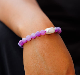 Purple Dragon Vein Agate & Mother Of Pearl Natural Gemstone Bracelet