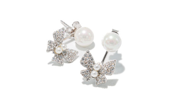 Sterling Silver Bow & Pearl Earrings