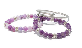 Silver Nail, Sterling Silver Purple Dragon Vein Agate, and, Sterling Silver Amethyst Natural Gemstone Bracelet Stack