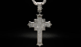 Silver Stainless Steel Oversized Cooper Cross Pendant Necklace