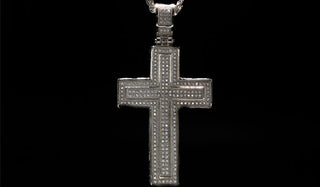 Silver Stainless Steel Oversized Double Cross Pendant Necklace