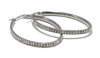 Silver Large Oval Crystal Hoop Earrings