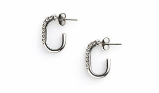 Silver Pavé Open Oval Earrings