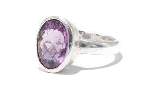 Sterling Silver Oval Shaped Faceted Amethyst Natural Gemstone Ring