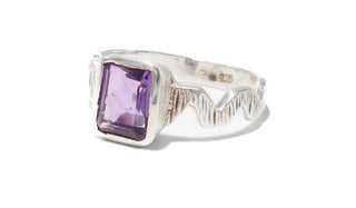 Sterling Silver Faceted Square Amethyst Ring