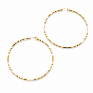 A pair of gold hoop earrings with a thin, polished circular design and secure fishhook closures, displayed on a clean white background.