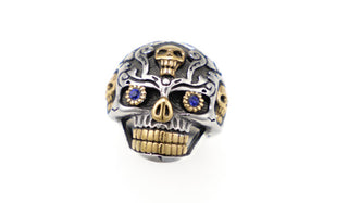 Silver Stainless Steel Decorated Skull Ring