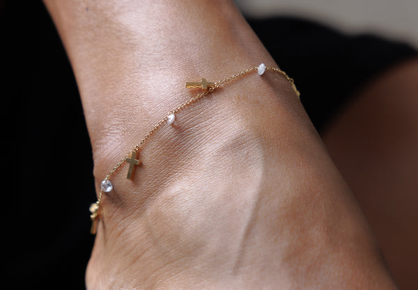Adjustable Cross & Crystal Anklet