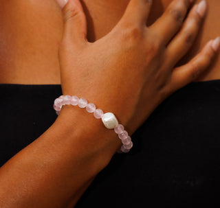 Rose Quartz & Mother Of Pearl Natural Gemstone Bracelet