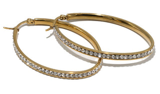 Gold Large Oval Crystal Hoop Earrings