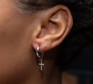 Drop Cross Crystal Huggie Earrings