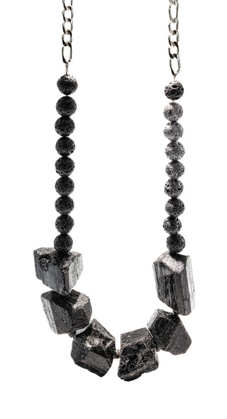 Luxury Black Tourmaline & Black Lava Gemstone Necklace