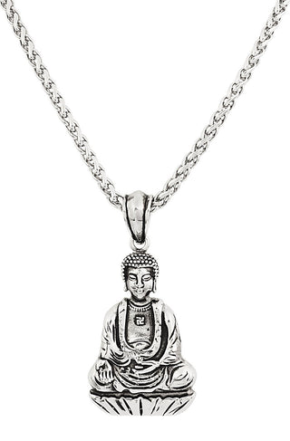 Silver Sitting Buddha Pendant Necklace feature img full length